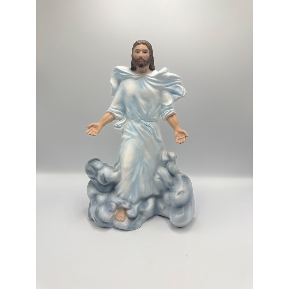 Vtg June Marie Ceramic Jesus Christ Ascension Statue Figurine Blue White 11in